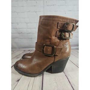 LUCKY BRAND $219 Womens Cognac Western Boho Tommie Buckle Ankle Heel Boots 8.5
